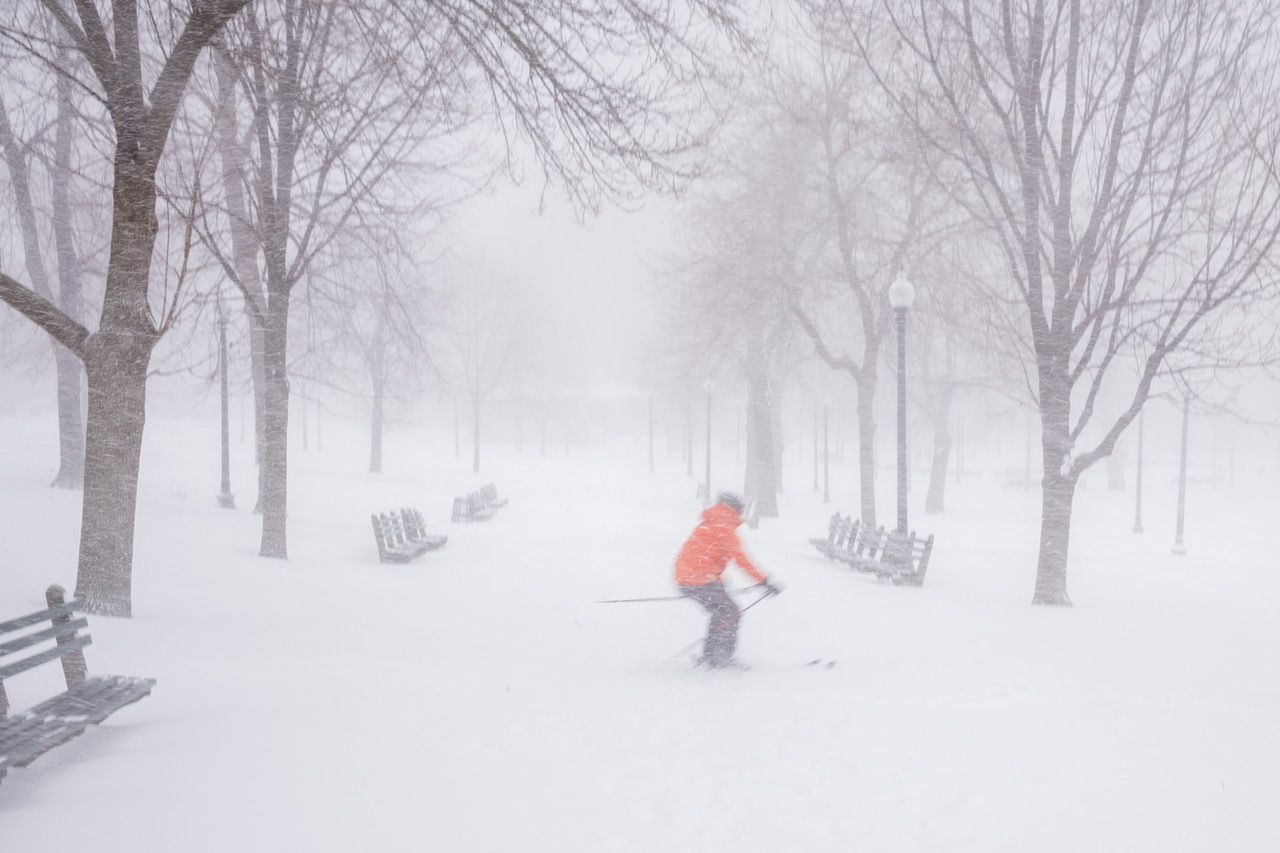Downhill skiing the Boston Common