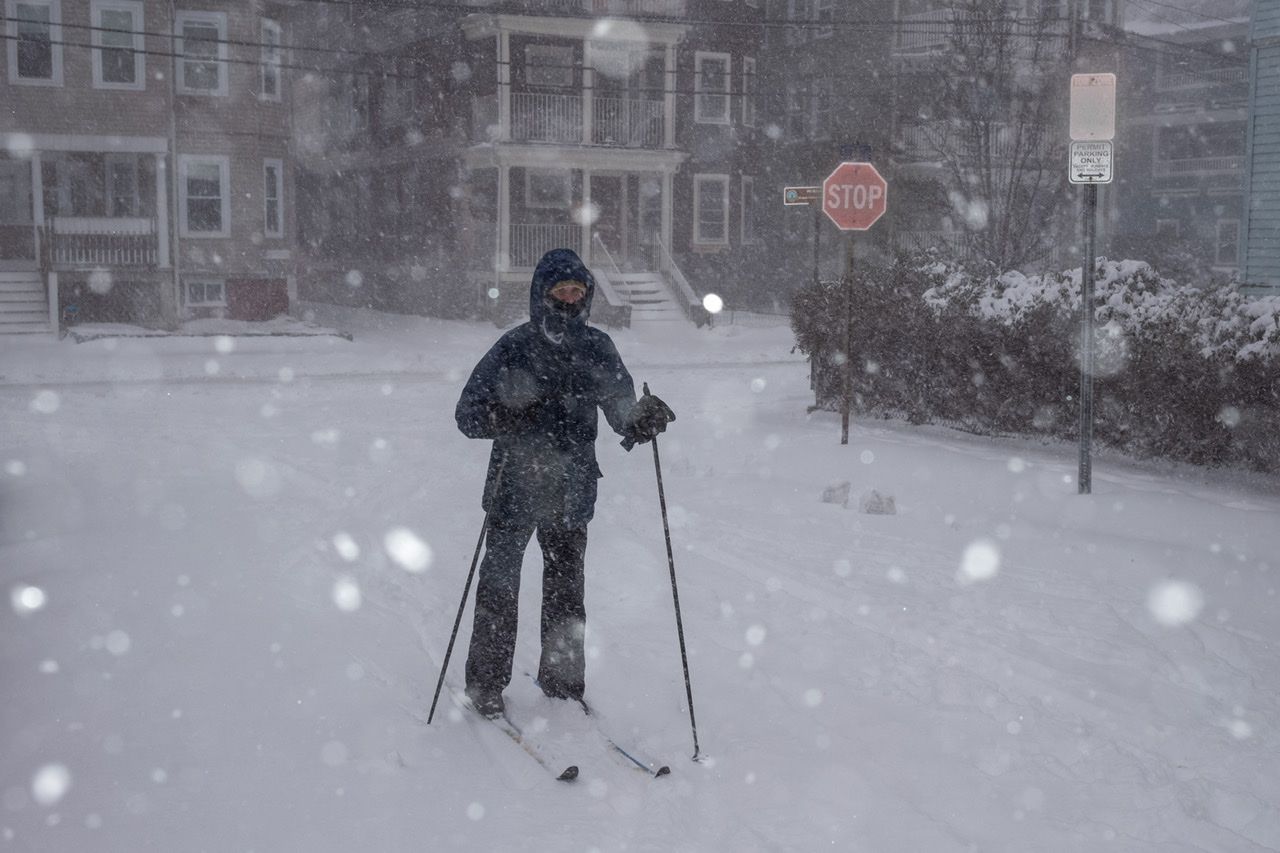 XC skier on Josephine Ave